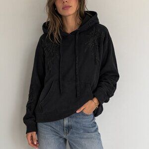 Johnny Was Kira Black Floral Embroidered Hoodie Sweatshirt Size XS